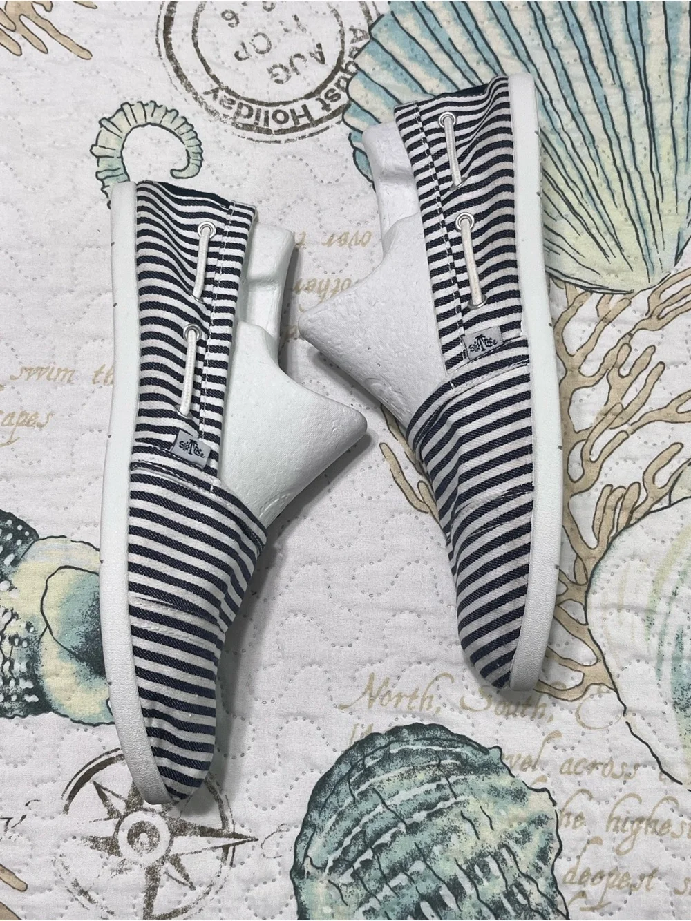 Salt Lofe Striped Slip-On Canvas Flats - Navy and White